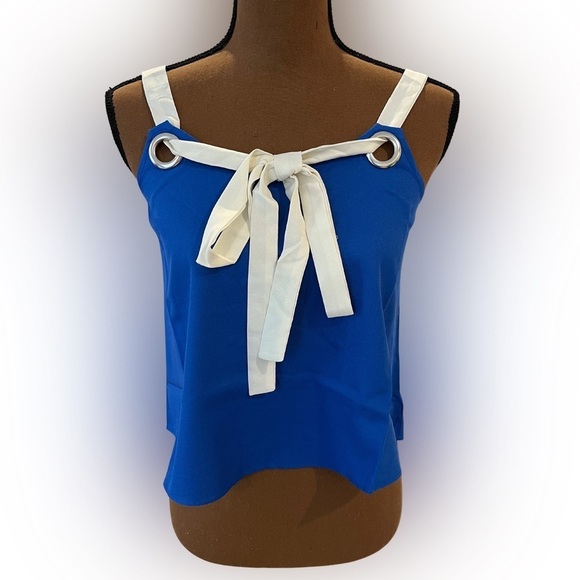 After Market Tops - After Market Blue Blouse with Tie Front and Grommet Details - NWT